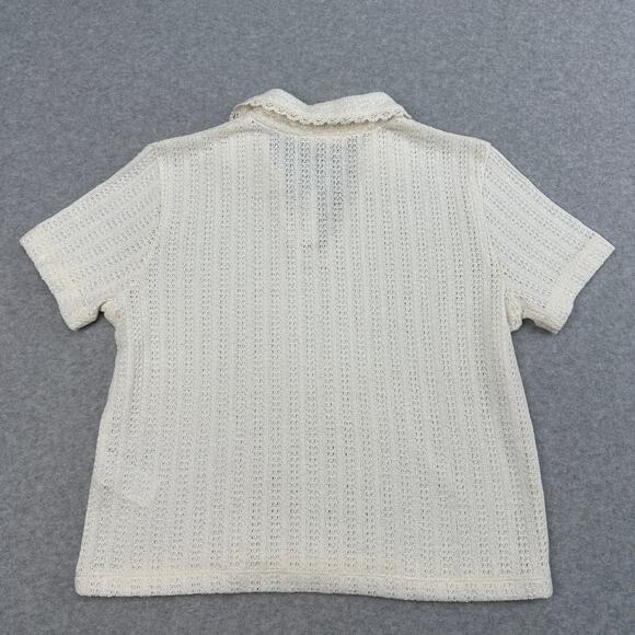 Madewell Crochet-Knit V-Neck Sweater Tee XS Vintage Ivory Short Sleeve Pullover - Picture 6 of 9